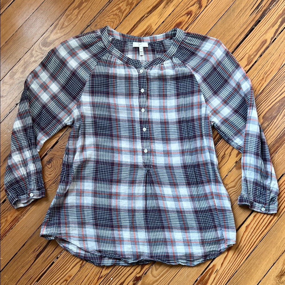 Joie Plaid Pullover Blouse with Buttons